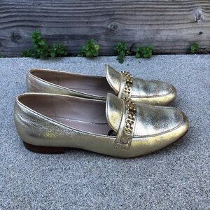 TORY BURCH Gemini Link Loafers Shoes Women's 7 M Gold Leather Slip On Designer​​